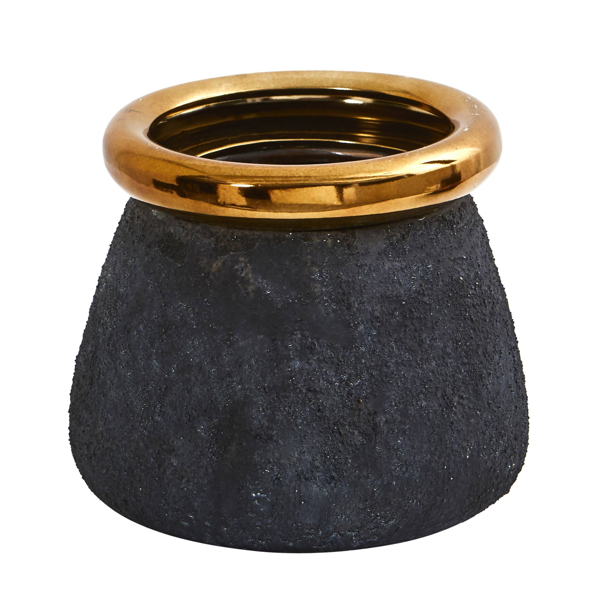 8" Stone Planter with Bronze Rim